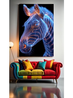 Özkacar Group Neon Görünümlü Zebra Ev Duvar Salon Güzellik Salonu Ofis Dükkan Dekarasyon Kanvas Tablo