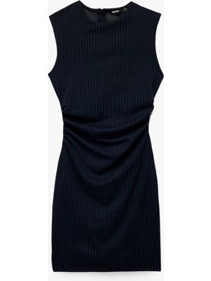 Bisiklet Yaka Drape Detaylı Mini Kolsuz Elbise