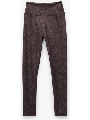 Yüksek Bel Slim Fit Leopar Desenli Spor Tayt