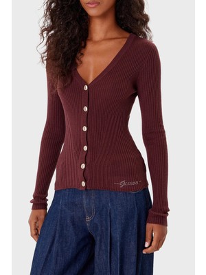 Guess Vn Julia Yün Karışımlı Slim Fit V Yaka Fitilli Hırka W5BR16Z3OW2 Bayan Hırka W5BR16 Z3OW2 G1G5