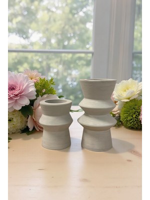 Zen 2'li Geometrik Şamdan Set Gri