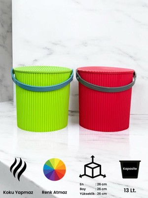Rainbow 2’li Yeşil-Kırmızı  Büyük Boy 13 Litre Yuvarlak Kova Piknik Sepeti Meyve Kovası