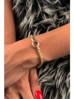 Fiyonk Kuyumculuk 14 Ayar Altın Omegalı Burgu Bileklik 3.90 mm