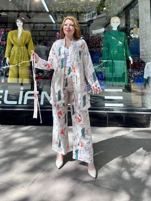 Ceketli Lastikli Yüksek Bel Baskılı Ikili Takım