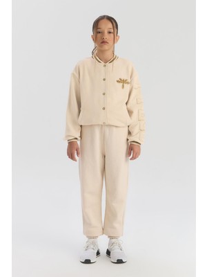 Tyess Bg Store Kız Çocuk Ekru Ceket Pamuk Kumaş Normal Kalıp Günlük Stil Özellikli