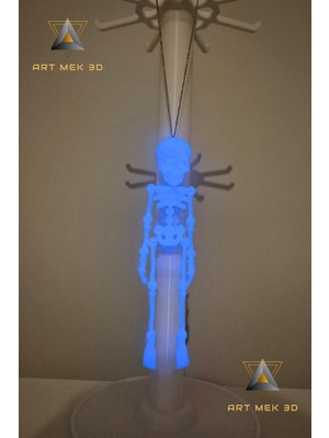 ARTMEK3D Araba Iskelet Dikiz Ayna Süsü (Mavi Fosforlu 25 cm Zincir Dahil)