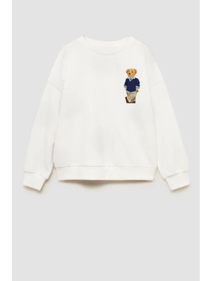 Unisex Çocuk Ayıcık Baskılı 3 Iplik Pamuklu Kumaş Sweatshirt
