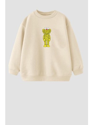 Unisex Çocuk Kaws Baskılı 3 Iplik Kumaş Pamuklu Sweatshirt