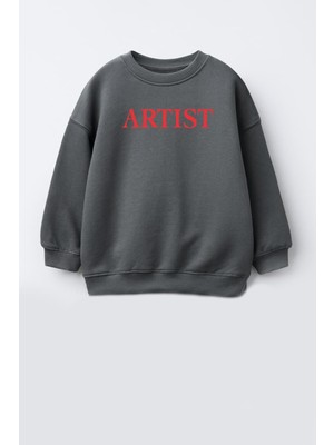 Unisex Çocuk Baskılı 3 Iplik Kumaş Pamuklu Sweatshirt