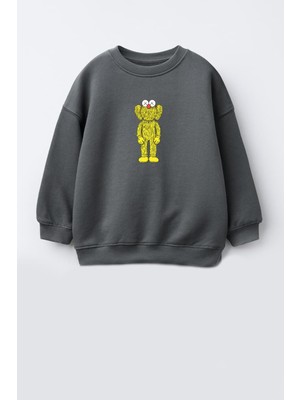 Unisex Çocuk Kaws Baskılı 3 Iplik Kumaş Pamuklu Sweatshirt