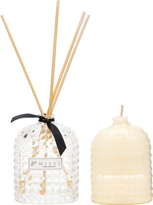 Missi 100 ml Oval Kristal Cam Şişe Dark Amber Oda Kokusu ve Mum Seti