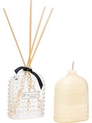 Missi 100 ml Oval Kristal Cam Şişe Black Vanilya Oda Kokusu ve Mum Seti