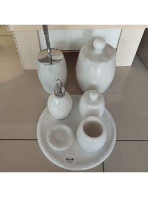 Afyon Beyaz Mermer Krom Aparatlı Şehzade Başlı 7'li Banyo Seti