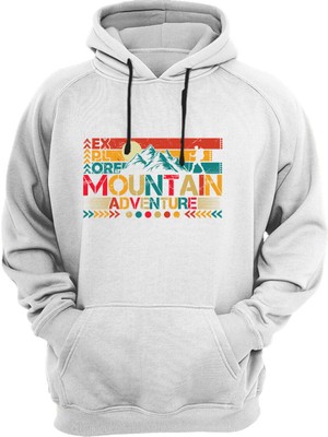 Outdoor Adventure Mountain Baskılı Dağ Yürüyüş 3 Iplik Kalın Şardonlu Kanguru Cepli Sweatshirt
