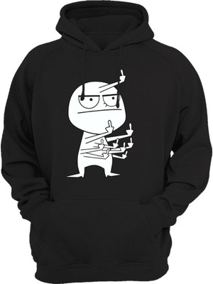 Hediye Eğlenceli Komik Orta Parmak Tasarım Baskılı  3 Iplik Kalın Şardonlu Kanguru Cepli Sweatshirt