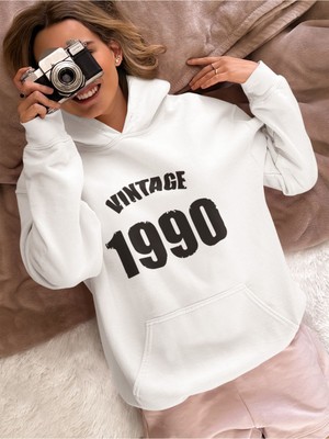 Vintage Retro 1990 Baskılı Regular Fit %100 Pamuk Sweatshirt