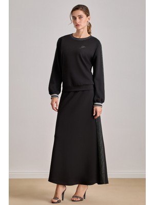 Günlük Giyim Siyah Örme Sweatshirt