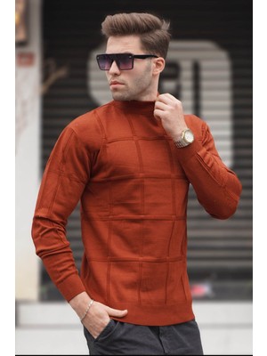 Madmext Kiremit Renkli Yarım Balıkçı Yaka Triko Kazak Uzun Kol Erkek Modası