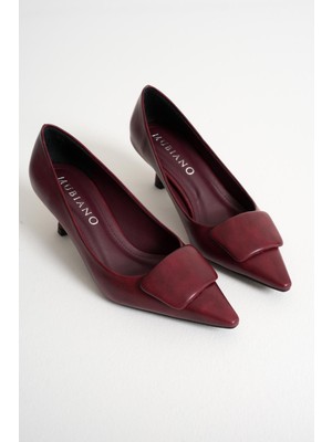 Verona Bordo Sivri Burunlu Kadın Toka Detay Alçak Ince Topuklu Klasik Ayakkabı (5.5cm)