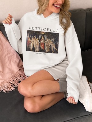 Sokak Stili Bottıcellı Sanatsal Tasarım Baskılı Streetwear Regular Fit %100 Pamuk Sweatshirt