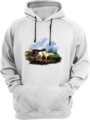 Avcılık Hunter Av Köpekleri Orman Baskılı 3 Iplik Kalın Şardonlu Kanguru Cepli Sweatshirt