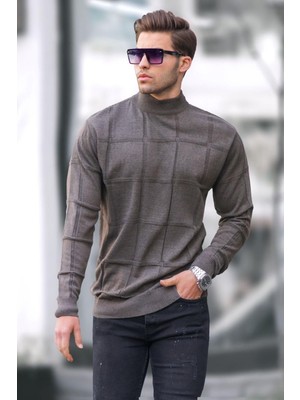 Madmext Kahverengi Balıkçı Yaka Triko Kazak Erkekler İçin Uzun Kol Fitted Kesim