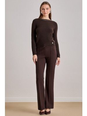 Yüksek Bel Kahverengi Örme Pantolon