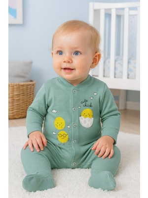 Kız Bebek Çıtçıtlı Civciv Baskılı Pamuklu Tulum