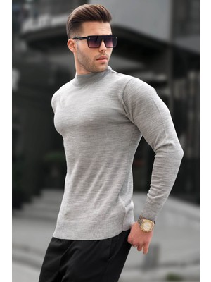 Madmext Gri Slim Fit Yarım Balıkçı Yaka Erkek Triko Kazak 6343