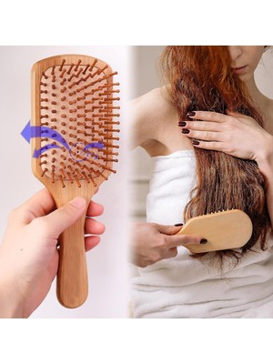 Naturachi Bambu Dişli Tarak Ahşap Saç Fırçası %100 Doğal Bambu ile Saç Dolaşıklıklarını Açar