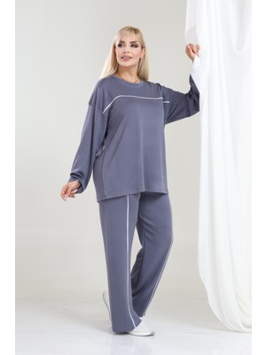 Şuranur Kadın Büyük Beden Oysho Tarzı Modal Kumaş Uzun Kollu Biyeli Rahat Günlük Takım