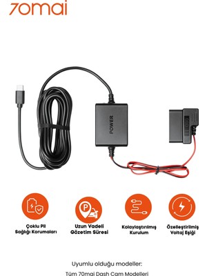 70MAI Obd-Iı Park Gözetim Kablosu (Tüm Type-C Kameralar ile Uyumlu)
