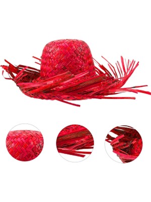 Tropikal Parti Kırmızı Hasır Hawaii Şapkası 13X36 cm