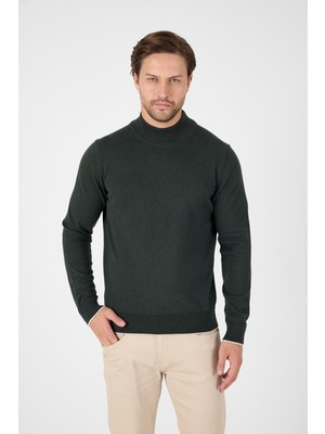 Haki Saf %100 Pamuk Erkek Yarım Balıkçı Yaka Triko Kazak