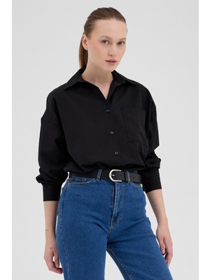 Siyah Tek Cepli Oversize Gömlek 8158A