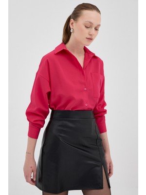 Fuşya Tek Cepli Oversize Gömlek 8158A