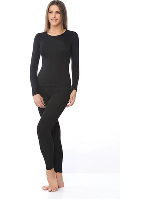 Kadın Siyah Termal Içlik Alt Üst Takım Termal Takım 1çift Termal Çorap Hediye