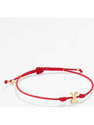 14 Ayar Altın Harfli Kırmızı Ipli Ikon Bileklik