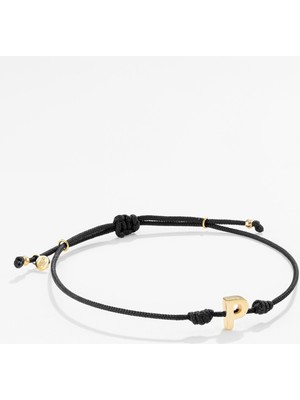 14 Ayar Altın Harfli Siyah Ipli Ikon Bileklik