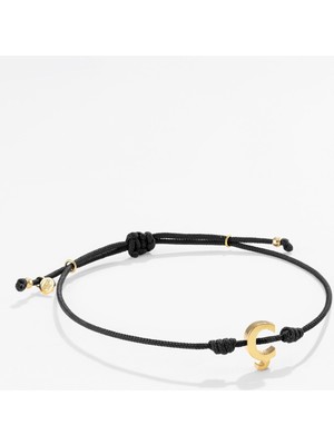 14 Ayar Altın Harfli Siyah Ipli Ikon Bileklik