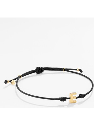 14 Ayar Altın Harfli Siyah Ipli Ikon Bileklik