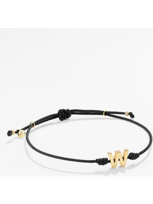 14 Ayar Altın Harfli Siyah Ipli Ikon Bileklik