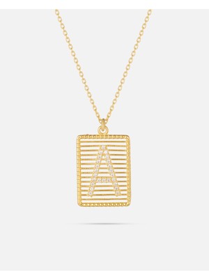 14 Ayar Altın Harfli Çerçeve Kolye