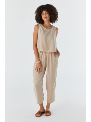 Askılı Bluz Pantolon Takım Bej