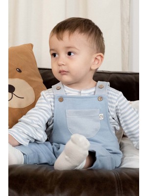 Organik Pamuklu İçi Tüylü Bebek Salopet Mavi