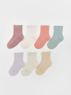 Lcw Baby Lila Desenli Kız Bebek Soket Çorap 7'li