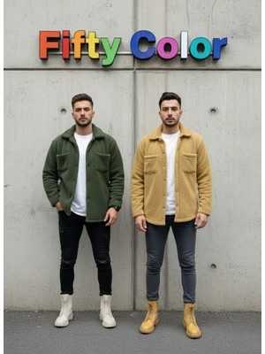 2'li Erkek Düğmeli Slim Fit Peluş Ceket - Kışlık Polar Shacket Trend Model