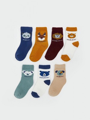 Lcw Kids Mavi Baskılı Erkek Çocuk Soket Çorap 7'li