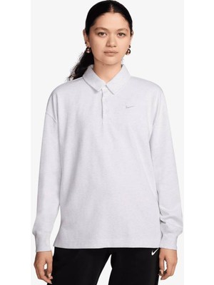 Nike Essential Oversized Ls Polo Women's Sweatshirt Kadın Oversize Polo Yaka Sweatshirt Kırık Beyaz