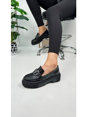 Günlük Kadın Loafer Klasik Kalın Tabanlı Zincirli Oval Burunlu Makosen Ayakkabı 400-420-430-440